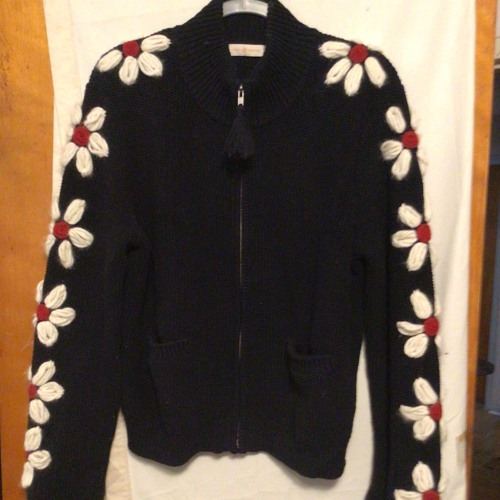 Tory Burch bold embroidered flower at the sleeve unique pattern SZ XL /TG - Picture 2 of 9